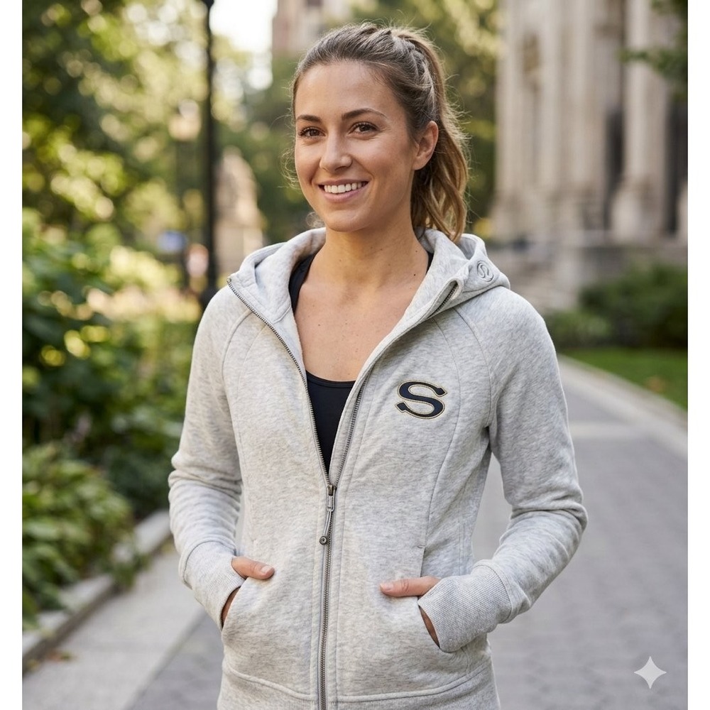 Lululemon Scuba Full Zip Heathered Grey Hoodie Custom Varsity S Patch Size 4